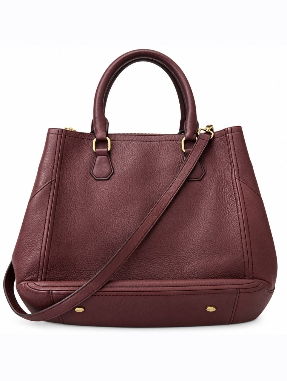J.CREW Burgundy Pebbled Leather Laptop Travel Tote, Detatchable Shoulder Strap